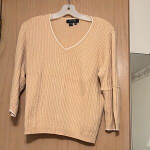 Lauren Ralph Lauren Pale Light Camel Cable-Knit V-Neck Sweater